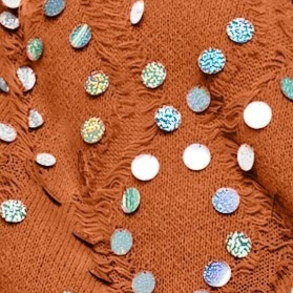 NWT BiBi Distressed Effect Bishop Sleeve Spangled Sweater - Picture 2 of 2